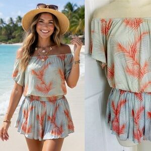 NWT 2 Piece Set Off The Shoulder Top & Shorts Tropical Vacation Outfit Coverup